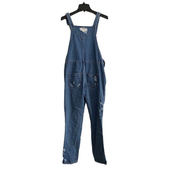 Fly Up Very Distressed Denim Overalls Size M (Missing one side button, photo 4) - Picture 3 of 6